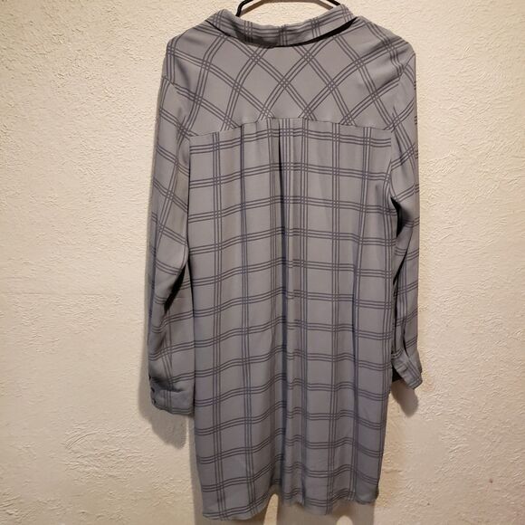 Eileen Fisher Plaid Silk Georgette Crepe ASH Shirt Dress Tunic size Medium - Picture 3 of 12